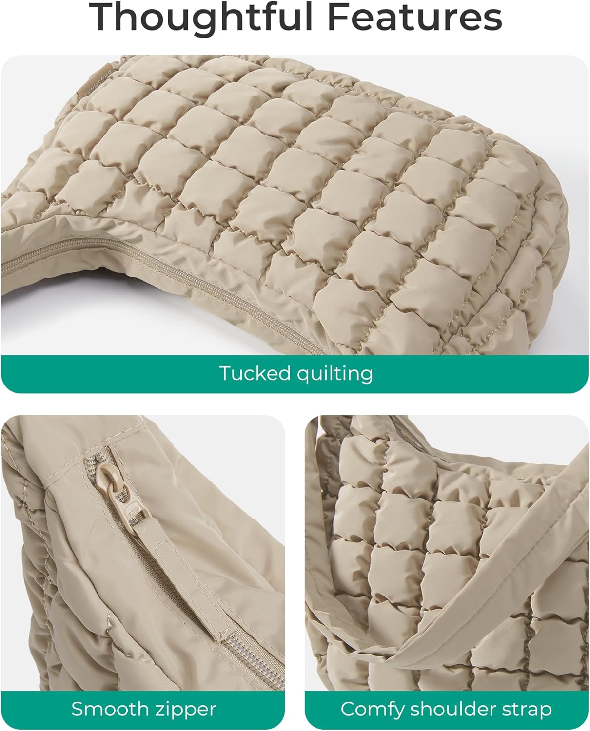 Quilted Crossbody Bag for Women, Lightweight Puffer Purse for Travel, Daily Use & Work | Water-resistant, Puffy Shoulder Bag, w/ Adjustable Strap, Light & Comfortable, Hands-free Bags, Travel Essentials - Image 8