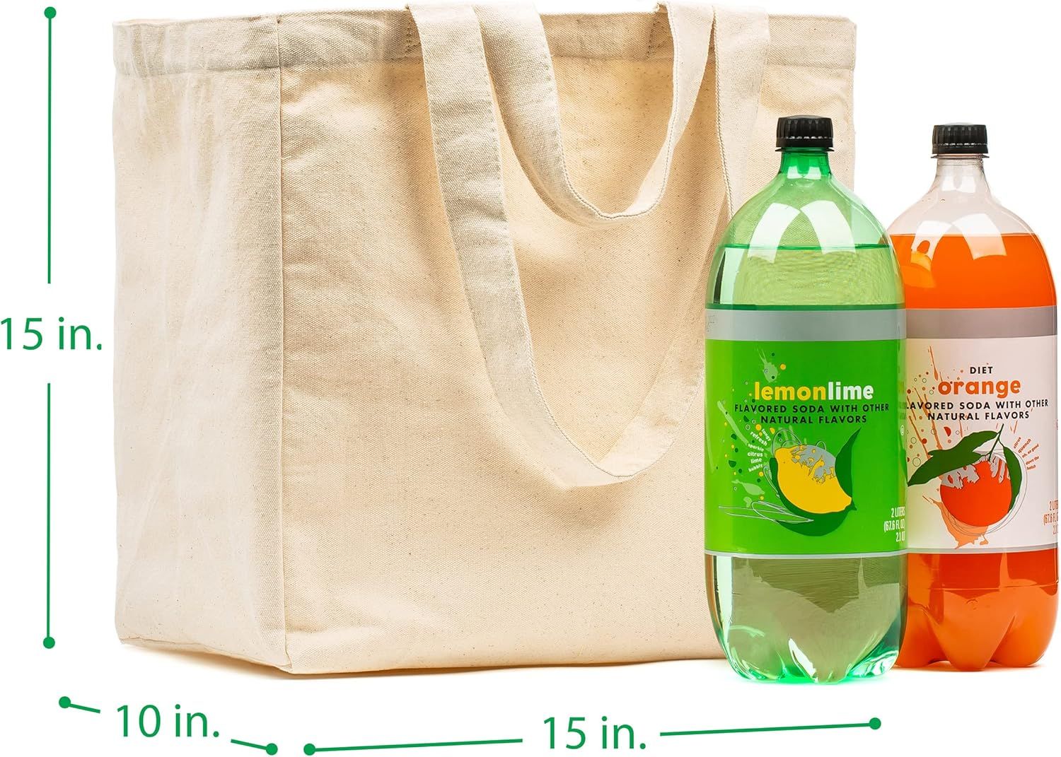 Canvas Grocery Bag 3pc XL Set with Real Pockets, Long Shoulder Strap and Short Handle. Heavy Duty, Foldable, Washable - Image 8
