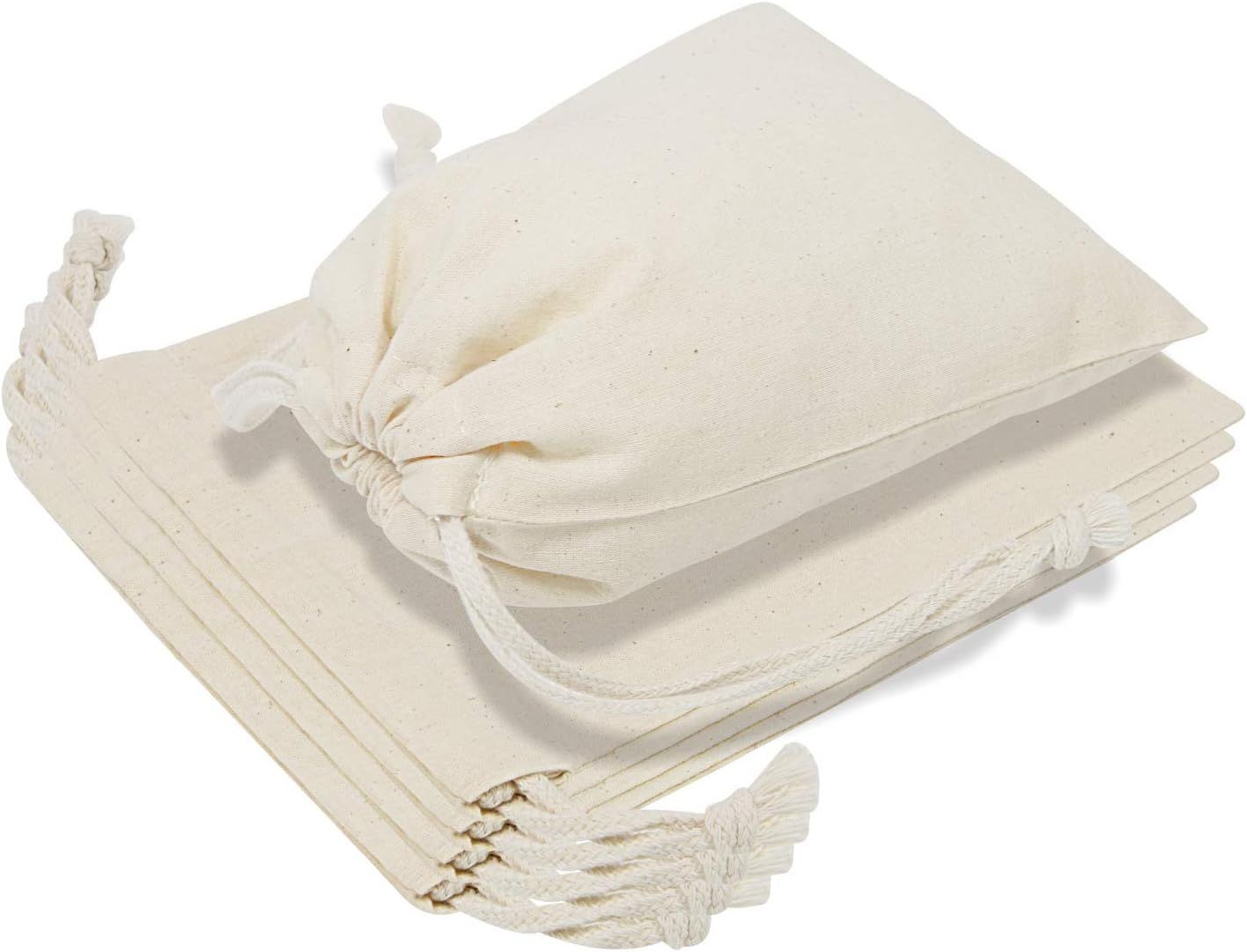 10-Pack 10” x 12” Reusable Produce Bags, Muslin Bags with Drawstrings for Shopping & Storage, 100% Natural Cotton Bags, Washable, Biodegradable, Food Safe - Image 1