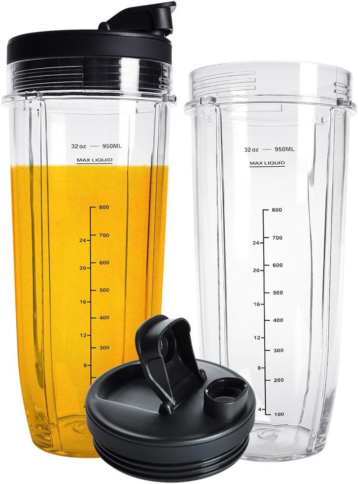 Blender Cups Replacement Parts for Ninja, 32oz Cups with Sip & Seal Lids,Compatible with Ninja Auto IQ Blender BL450 BL480 BL642 BL680 BN801 SS101 SS151 - Image 1