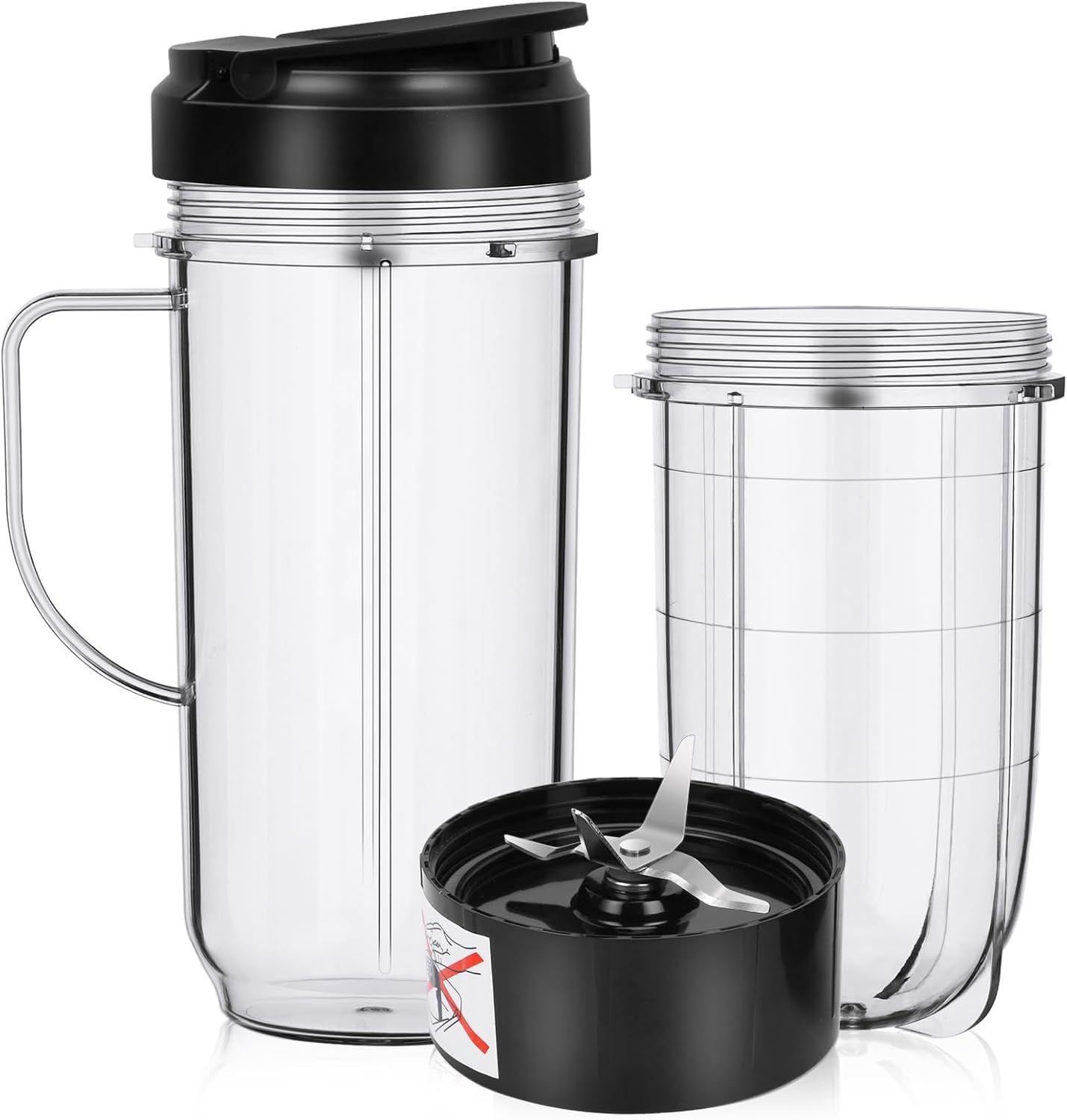 2 Pack Replacement Blender Cups set for magic bullet ，22oz Tall Cup with Flip Top To-Go Lid，16oz Replacement Cup with Cross Blade Replacement Parts Compatible with 250W Magic Bullet MB1001 - Image 1