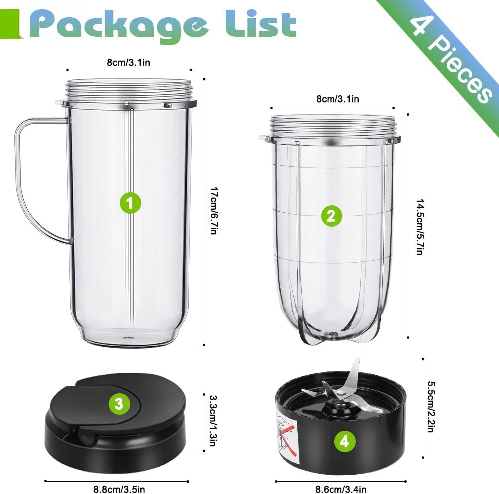 2 Pack Replacement Blender Cups set for magic bullet ，22oz Tall Cup with Flip Top To-Go Lid，16oz Replacement Cup with Cross Blade Replacement Parts Compatible with 250W Magic Bullet MB1001 - Image 3