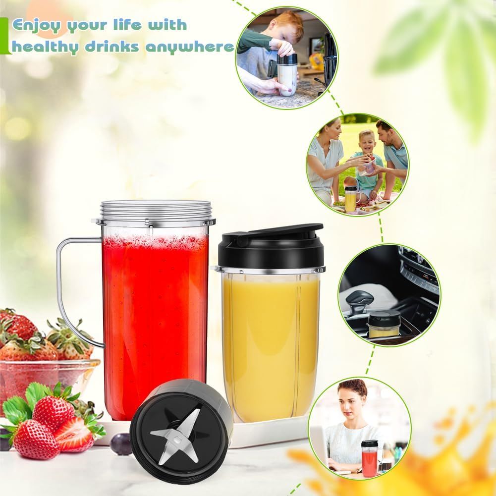 2 Pack Replacement Blender Cups set for magic bullet ，22oz Tall Cup with Flip Top To-Go Lid，16oz Replacement Cup with Cross Blade Replacement Parts Compatible with 250W Magic Bullet MB1001 - Image 6