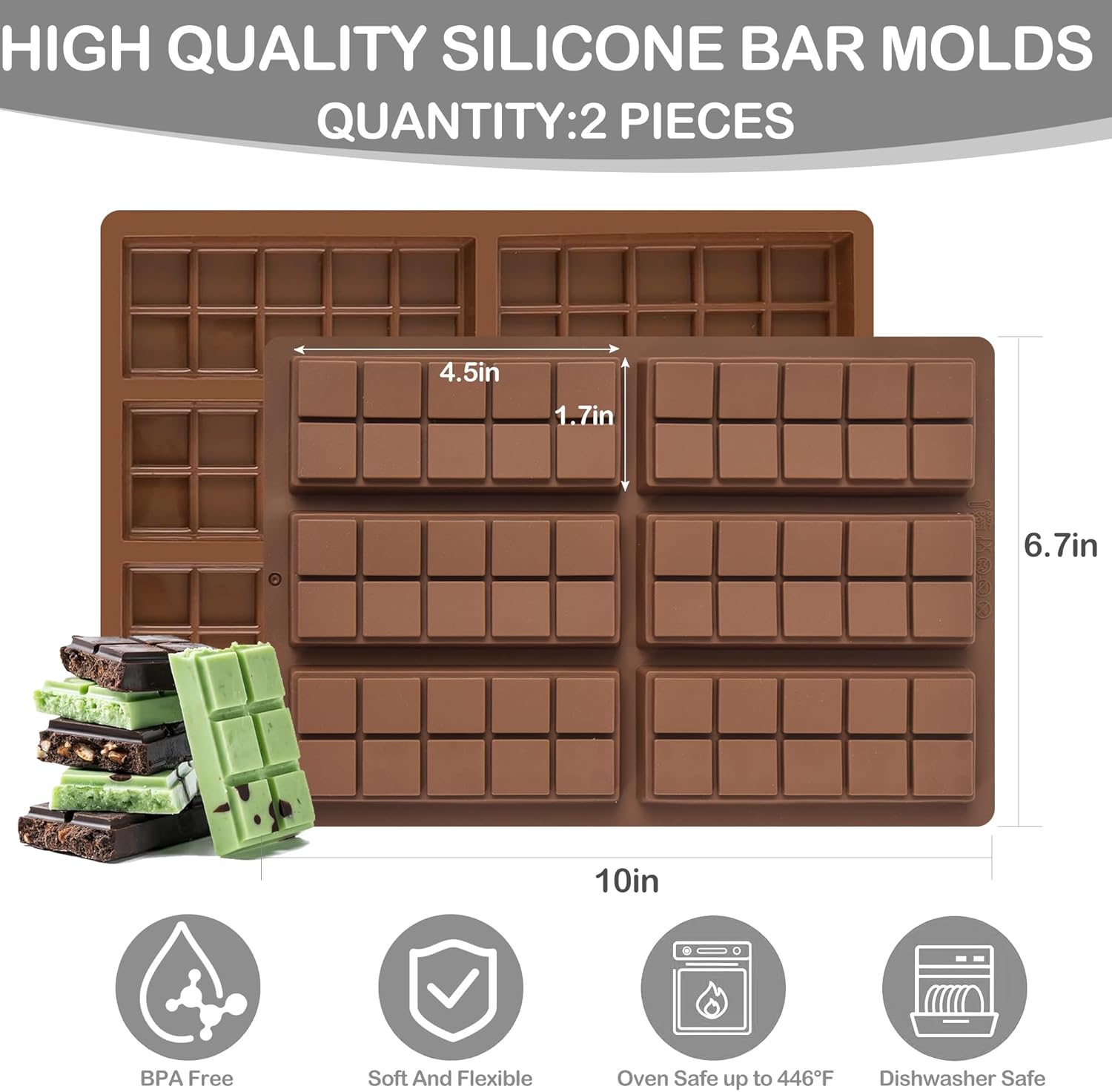 1200ML/1.1QT Double Boiler Pot With 2 Pack of Silicone Chocolate Bar Molds, Stainless Steel Chocolate Melting Pot with Non-Stick Chocolate Molds for Dubai Pistachio, Candy, Snacks - Image 5