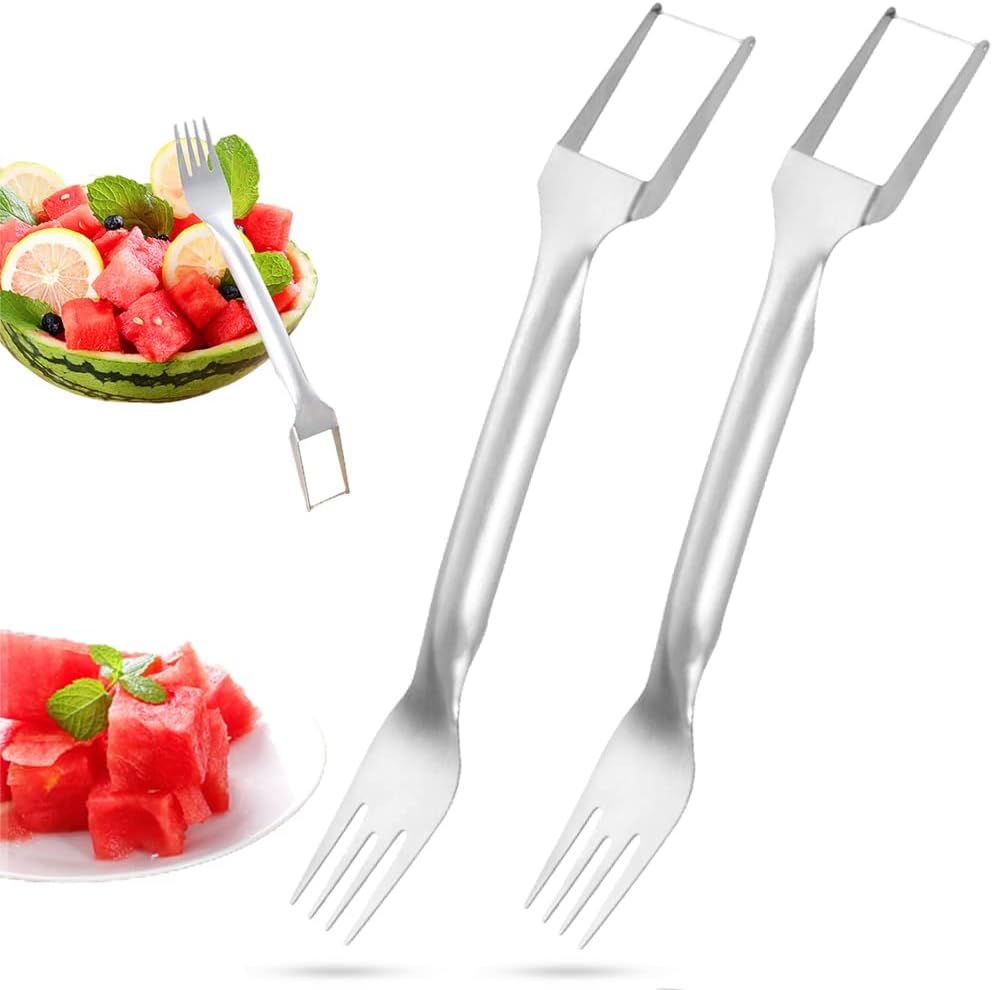 2-in-1 Watermelon Fork Slicer, Stainless Steel Fruit Cutter Watermelon Cutter Slicer Tool (2) - Image 1