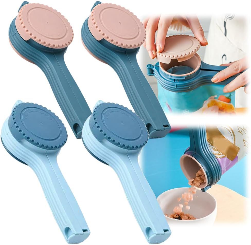 Bag Clip with Pour Spout, Food Bag Sealing Clip, Reusable Plastic Cap Sealer (4) - Image 1
