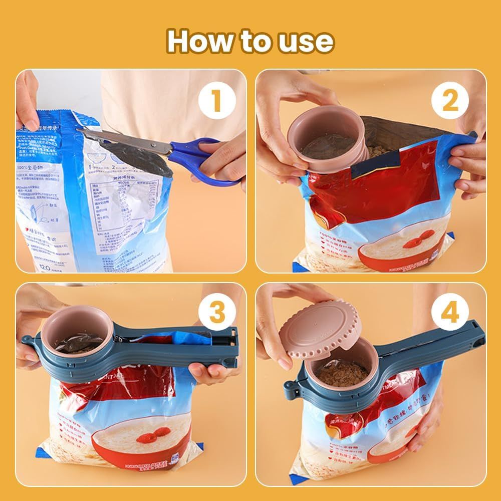 Bag Clip with Pour Spout, Food Bag Sealing Clip, Reusable Plastic Cap Sealer (4) - Image 4