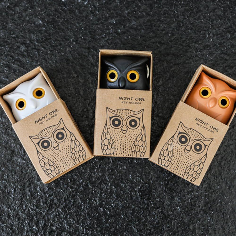 Owl Key Holder, Night Owl Magnetic Wall Key Holder Owl Key Hooks, Automatic Open Close Eyes Owl Key Holder with Wall Self-Adhesive Tape (Black+White) - Image 2