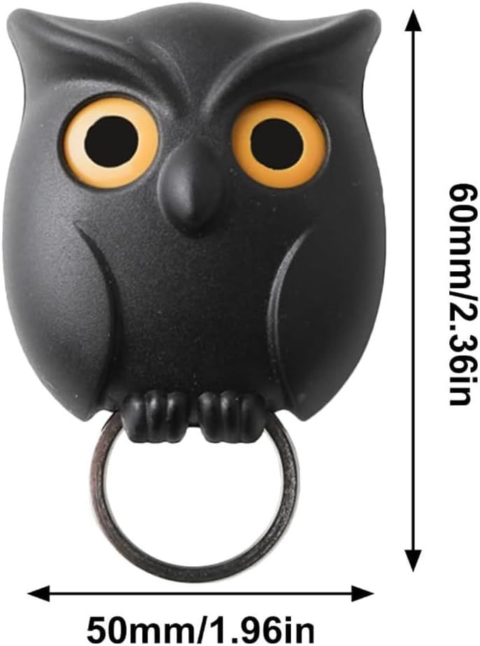 Owl Key Holder, Night Owl Magnetic Wall Key Holder Owl Key Hooks, Automatic Open Close Eyes Owl Key Holder with Wall Self-Adhesive Tape (Black+White) - Image 3