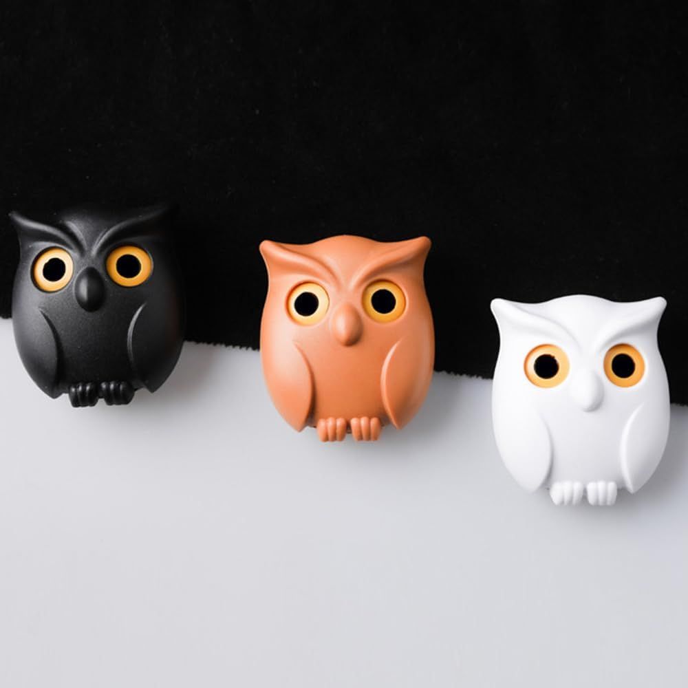 Owl Key Holder, Night Owl Magnetic Wall Key Holder Owl Key Hooks, Automatic Open Close Eyes Owl Key Holder with Wall Self-Adhesive Tape (Black+White) - Image 5