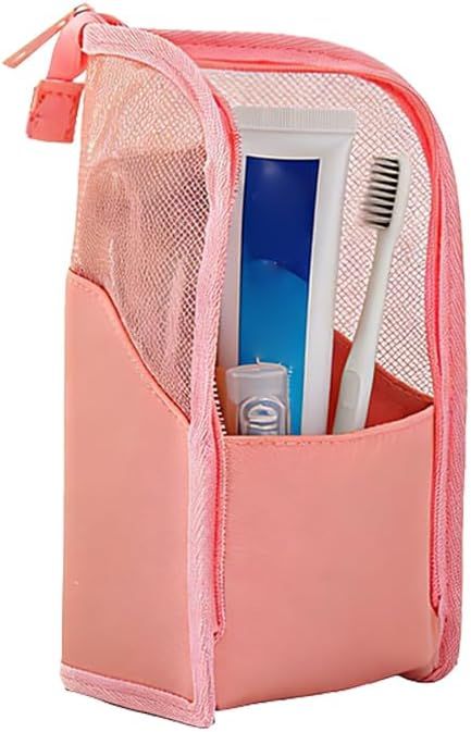 Standing Toiletry Bag, 2026 New Portable Lightweight Travel Toiletry Bag Nylon Travel Toothbrush Storage Hanging Travel Toiletry Bags for Cosmetic, Toothbrush, Toothpaste (1, Pink) - Image 1