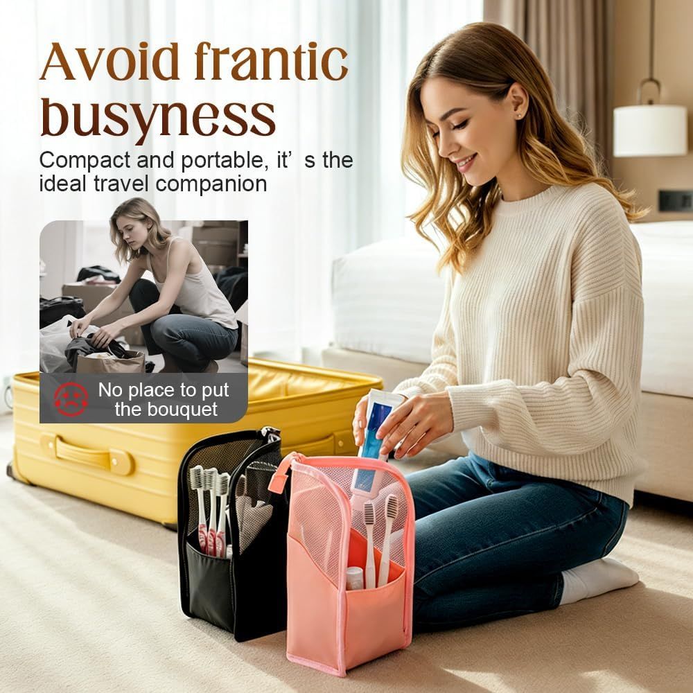 Standing Toiletry Bag, 2026 New Portable Lightweight Travel Toiletry Bag Nylon Travel Toothbrush Storage Hanging Travel Toiletry Bags for Cosmetic, Toothbrush, Toothpaste (1, Pink) - Image 5