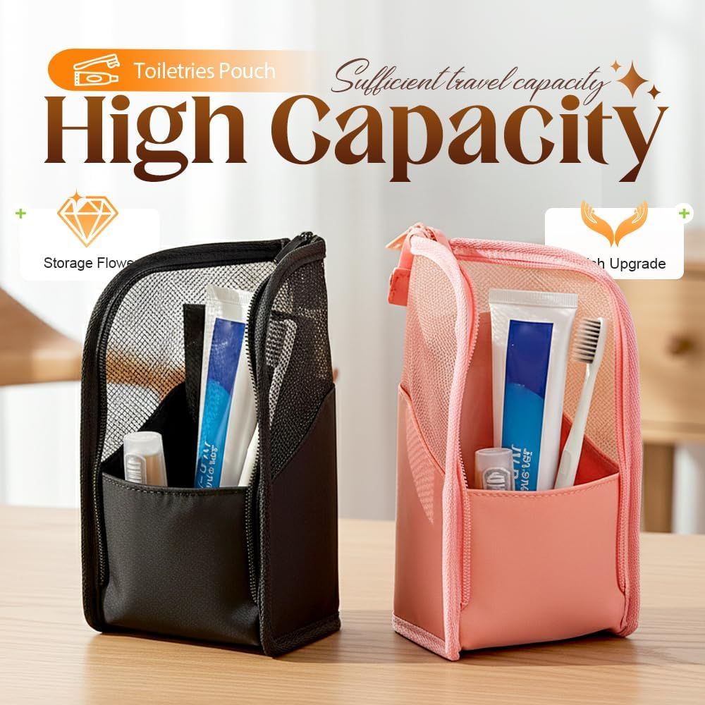 Standing Toiletry Bag, 2026 New Portable Lightweight Travel Toiletry Bag Nylon Travel Toothbrush Storage Hanging Travel Toiletry Bags for Cosmetic, Toothbrush, Toothpaste (1, Pink) - Image 7