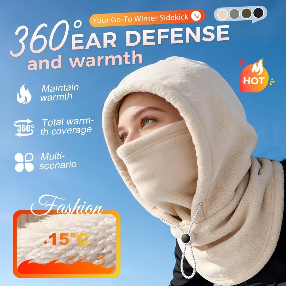 Windproof Winter Mask Hat, 2026 New Winter Balaclava Ski Thermal Fleece Hoodie Mask Neck Cover Warm Sports Cap Men Women - Image 2