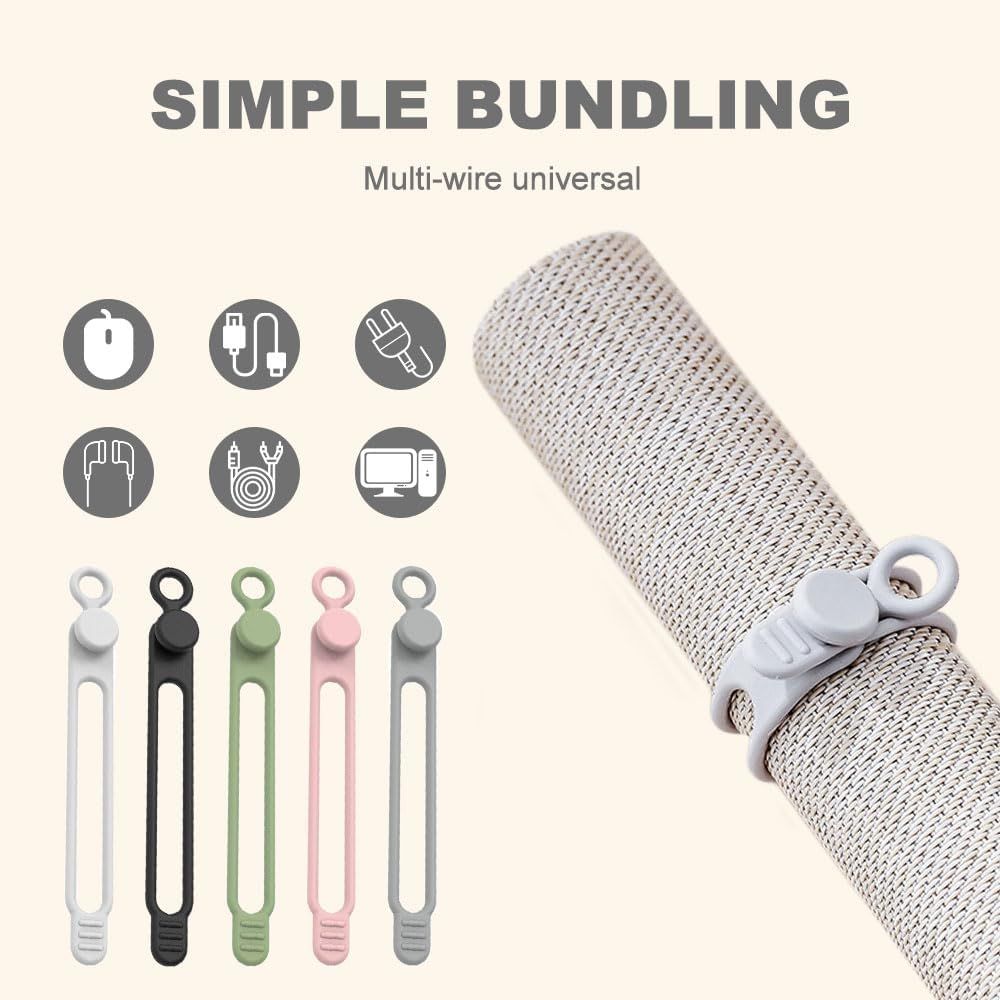 Data Cable Organizer, 2025 New Silicone Cable Ties Reusable Cable Management Organizer for Bundling and Fastening Cable Cords Wires (20) - Image 5