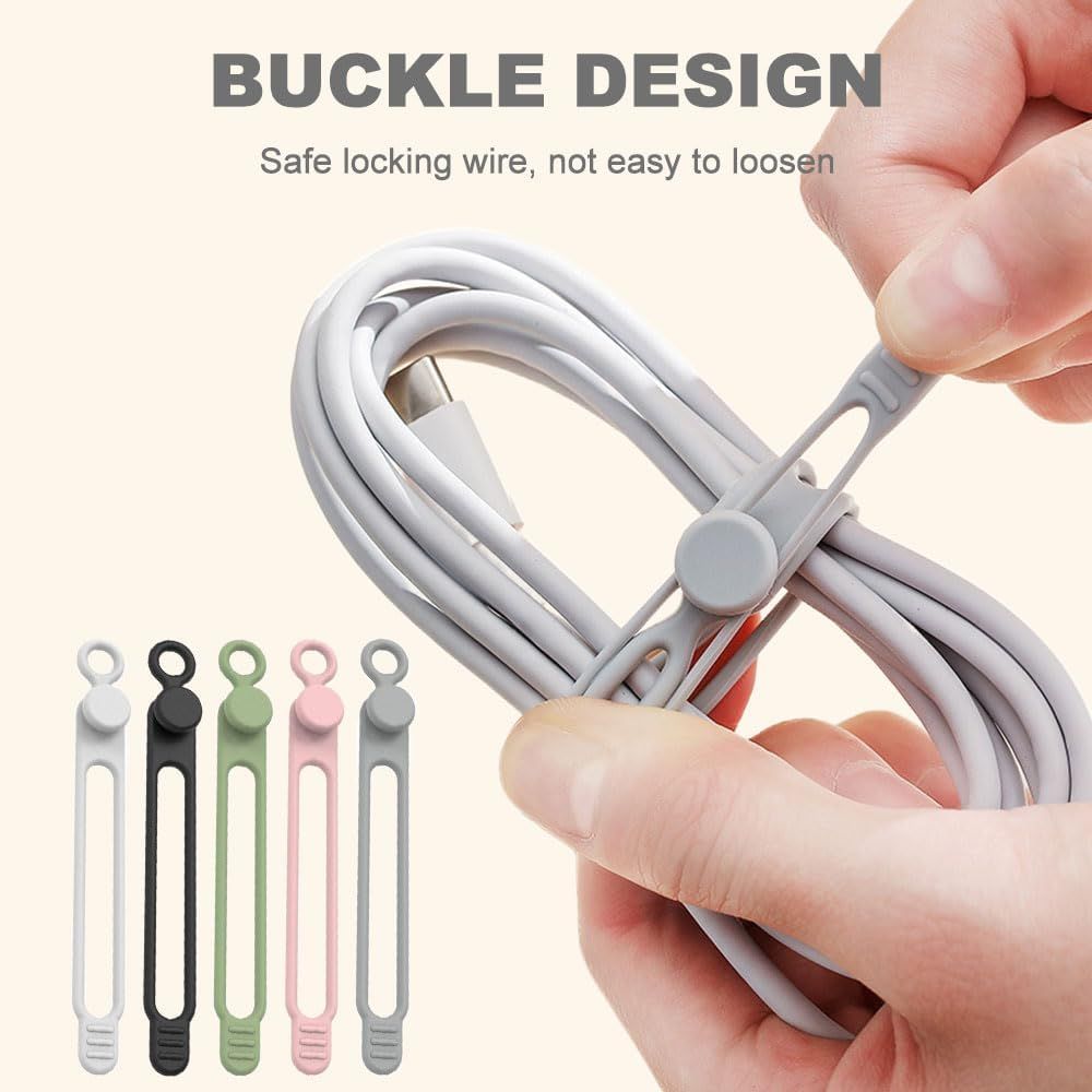 Data Cable Organizer, 2025 New Silicone Cable Ties Reusable Cable Management Organizer for Bundling and Fastening Cable Cords Wires (20) - Image 6