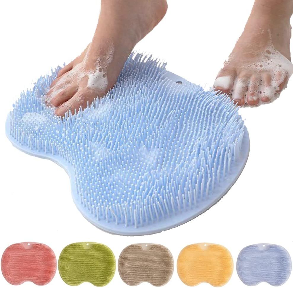 Foot Back Cleaning Pad, 2024 Upgrade Shower Foot Scrubber Mat Slip Suction Cups Foot Scrubber, Shower Foot Scrubber Mat Back Washer for Men and Women (Blue) - Image 1