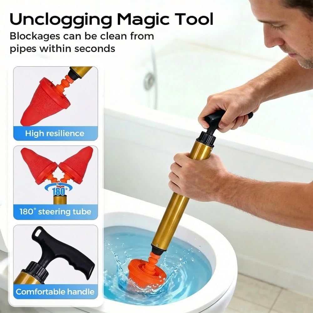 Multipurpose Household High Pressure Toilet Plunger, 2026 Upgraded Powerful Air Drain Unclogger Heavy Duty Plunger Auger Clog Remover Tool for Toilet Bathroom Drains (1 Pc) - Image 4