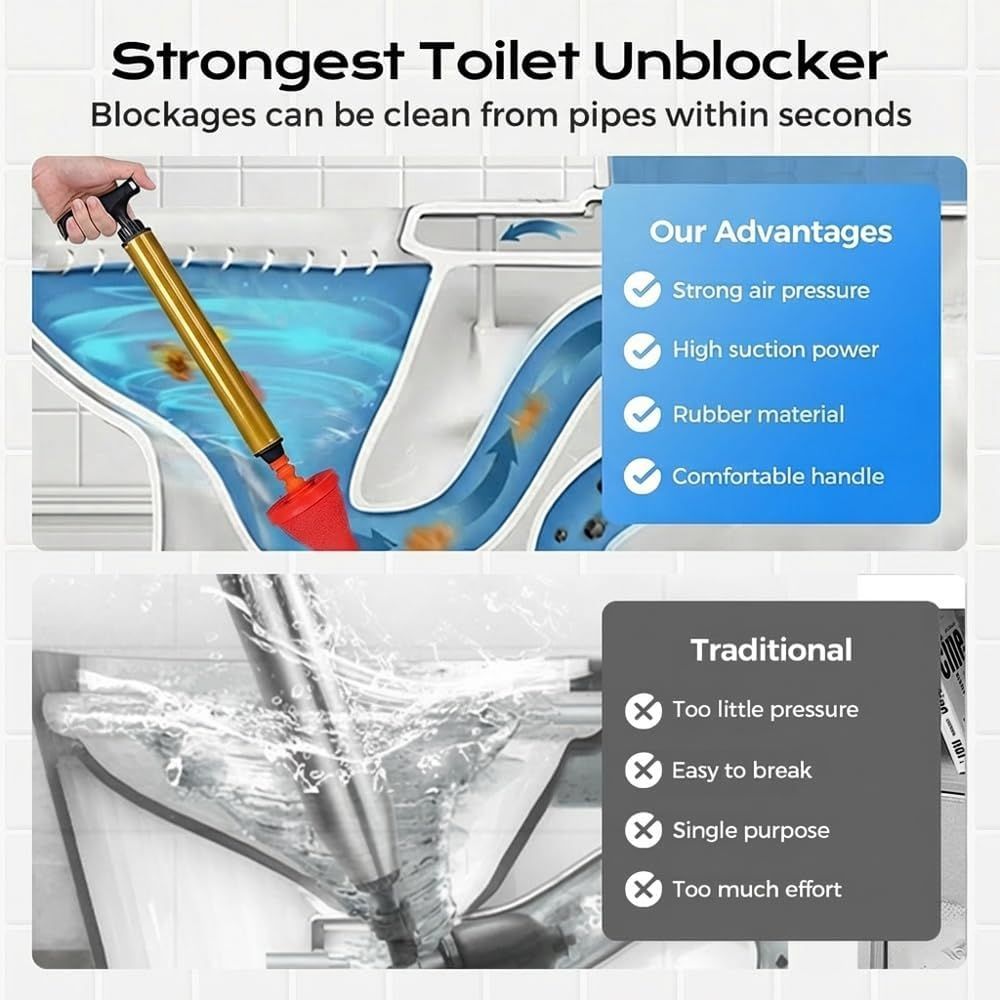 Multipurpose Household High Pressure Toilet Plunger, 2026 Upgraded Powerful Air Drain Unclogger Heavy Duty Plunger Auger Clog Remover Tool for Toilet Bathroom Drains (1 Pc) - Image 5