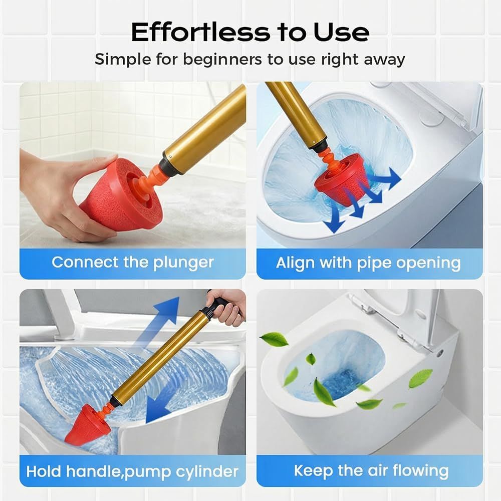 Multipurpose Household High Pressure Toilet Plunger, 2026 Upgraded Powerful Air Drain Unclogger Heavy Duty Plunger Auger Clog Remover Tool for Toilet Bathroom Drains (1 Pc) - Image 6