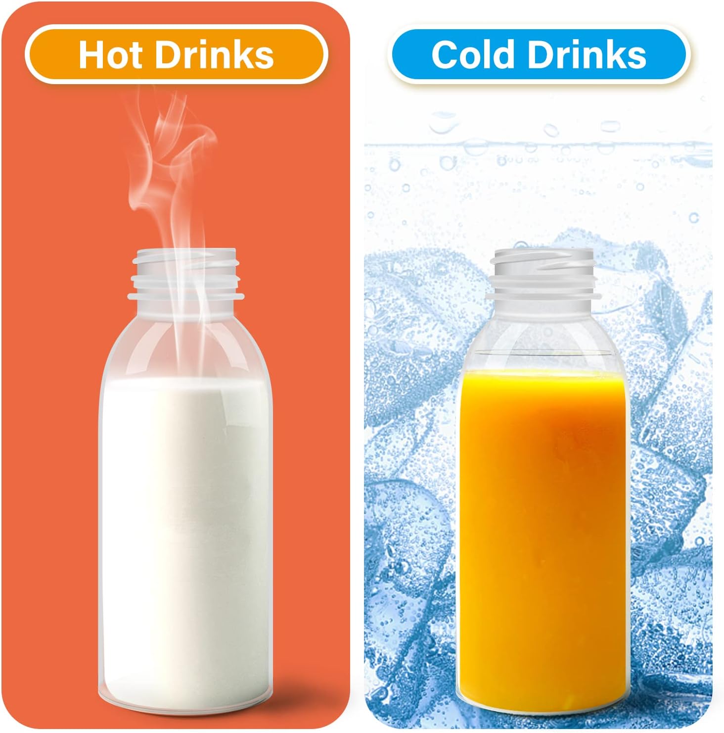 EONJOE Dishwasher Safe 16oz Plastic Bottles with Caps Reusable BPA Free PP5 Juice Milk Water Smoothie Bottle Heat-Resistant Refillable - Image 2