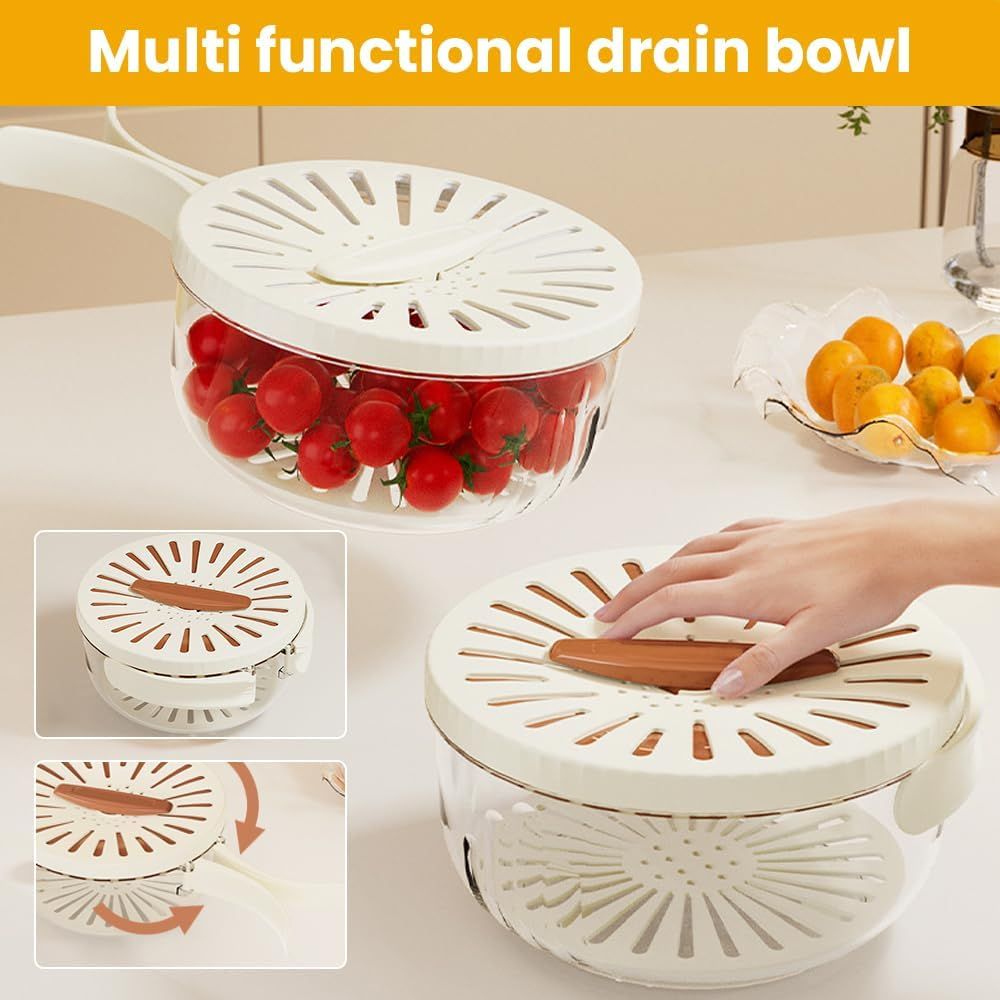 2-in-1 Draining and Preservation Basket, 2026 Upgraded Multifunctional Fruit and Vegetable Washing Bowl with Handle Fruit Strainer Container with Lid for Kitchen, Fridge, Picnic, Camping (Brown) - Image 4