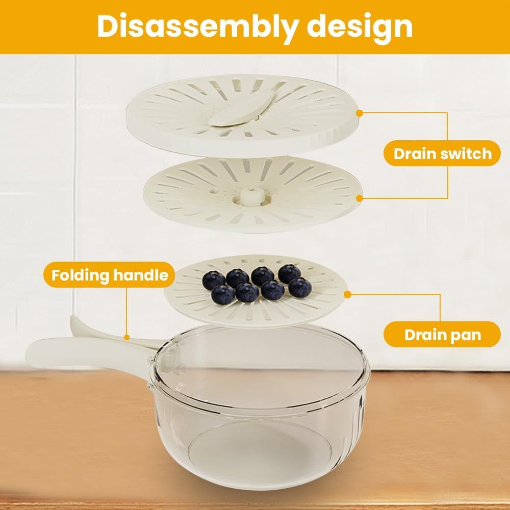 2-in-1 Draining and Preservation Basket, 2026 Upgraded Multifunctional Fruit and Vegetable Washing Bowl with Handle Fruit Strainer Container with Lid for Kitchen, Fridge, Picnic, Camping (Brown) - Image 5