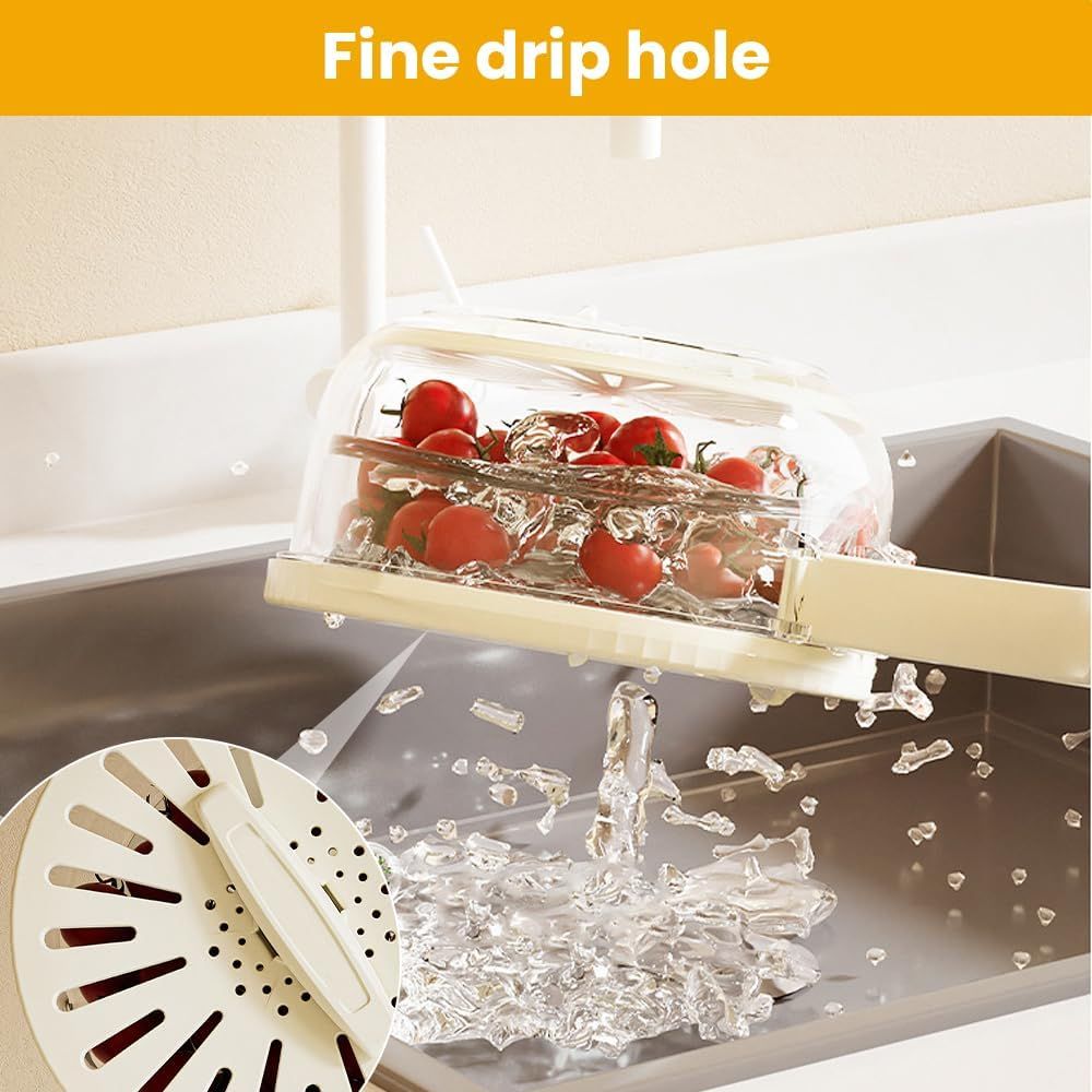 2-in-1 Draining and Preservation Basket, 2026 Upgraded Multifunctional Fruit and Vegetable Washing Bowl with Handle Fruit Strainer Container with Lid for Kitchen, Fridge, Picnic, Camping (Brown) - Image 6