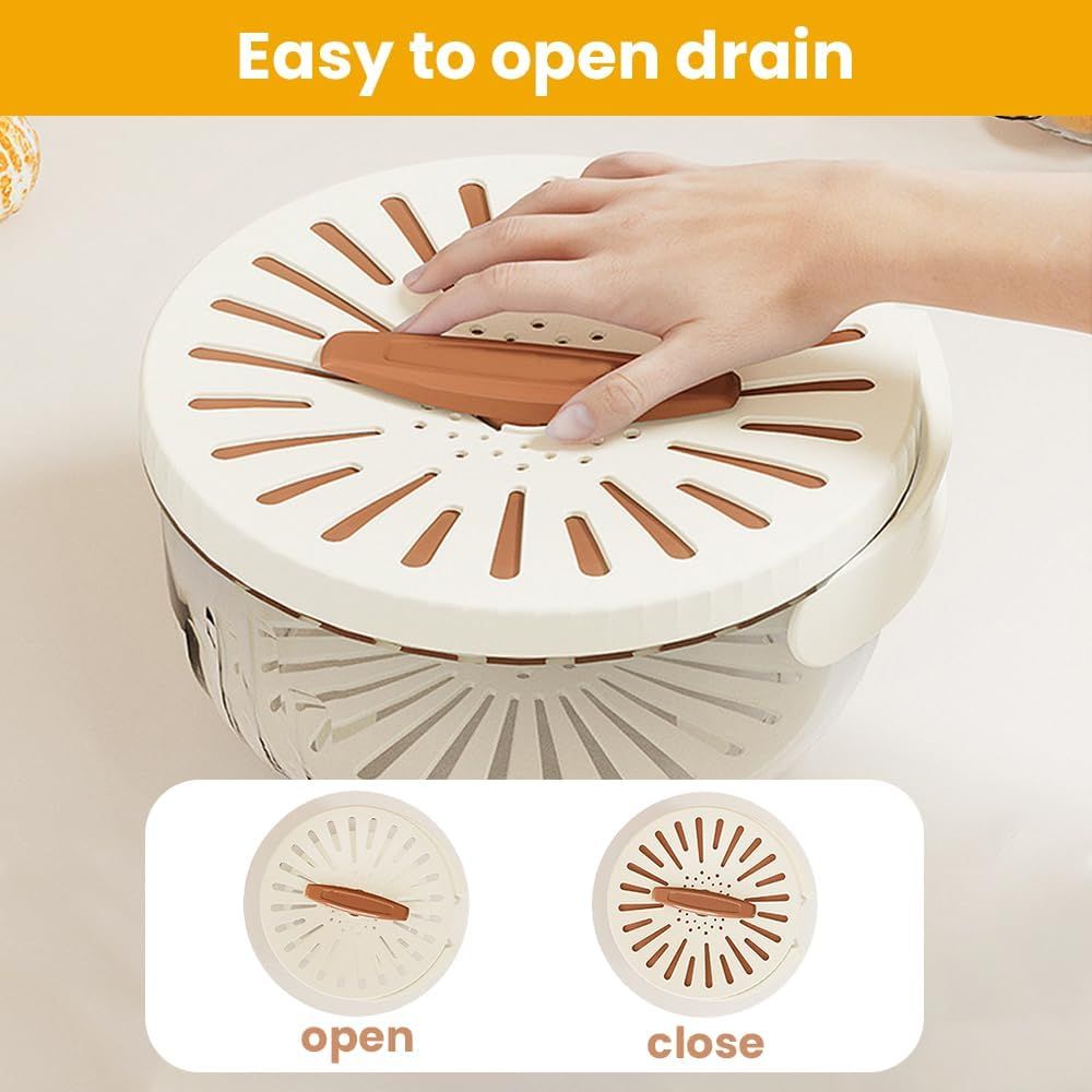 2-in-1 Draining and Preservation Basket, 2026 Upgraded Multifunctional Fruit and Vegetable Washing Bowl with Handle Fruit Strainer Container with Lid for Kitchen, Fridge, Picnic, Camping (Brown) - Image 7