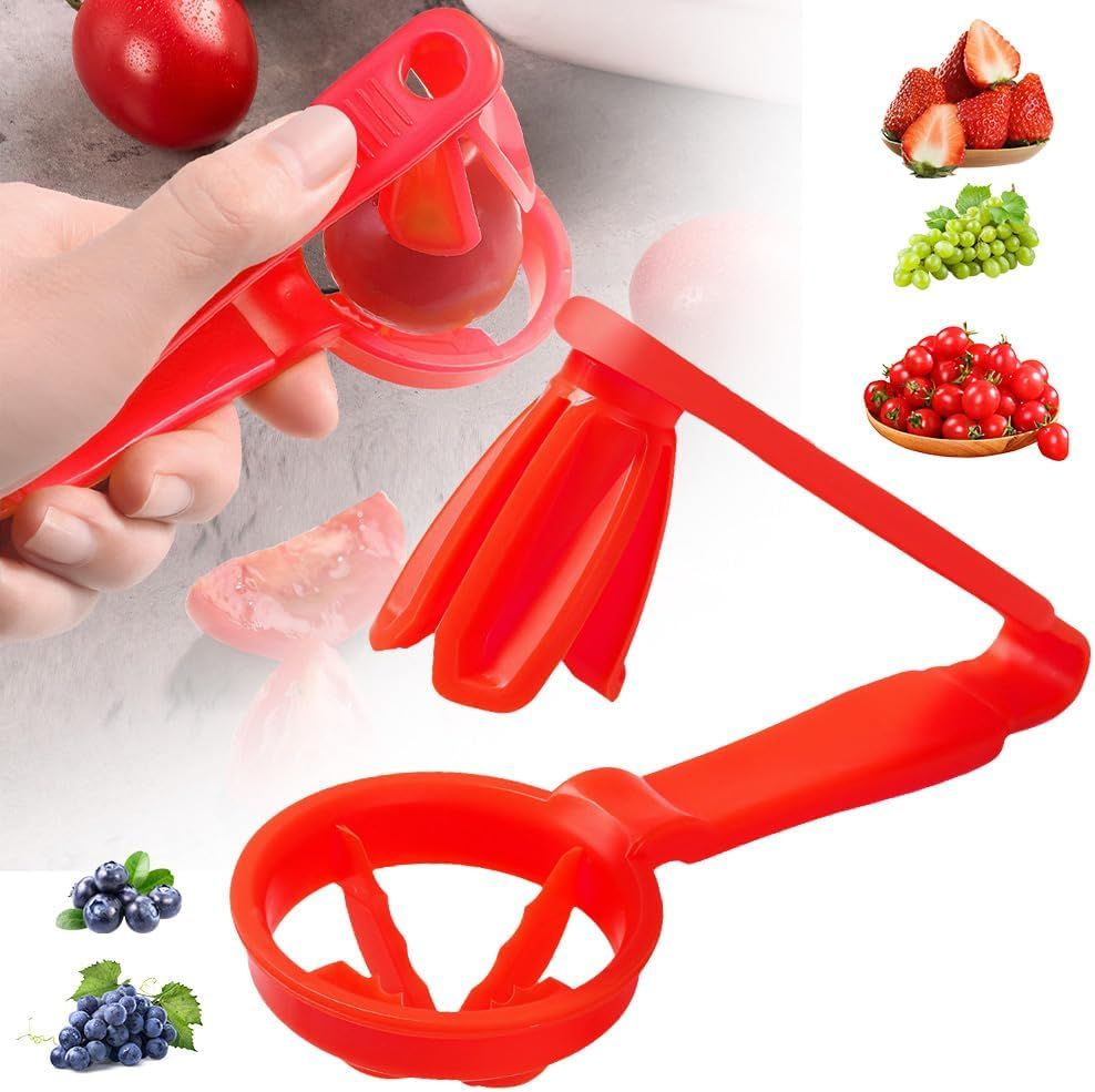 Cherry Tomato Strawberry Slicer, 2024 New Grape Cutter Grape Slicer for Toddlers, Grape Cutter Quarter Fruit Slicer tool for Vegetable Fruit Salad Cake Decoration (Red) - Image 1