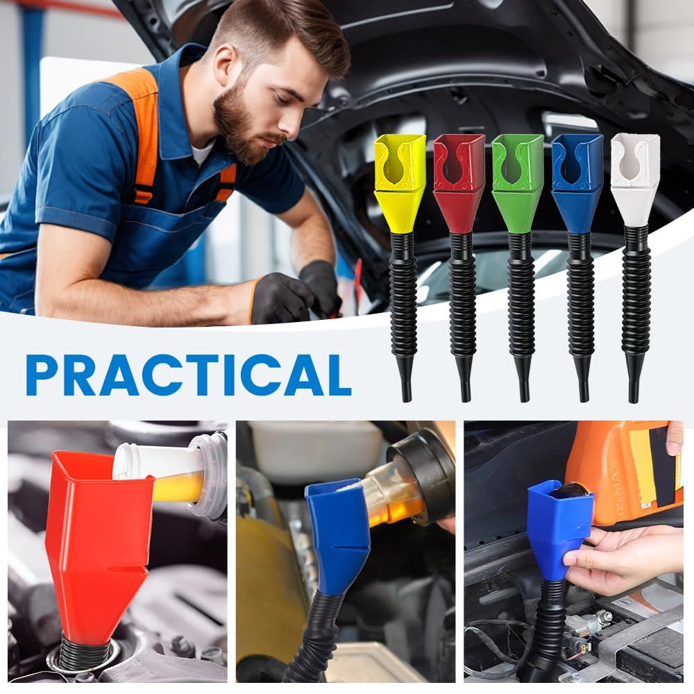 Universal Household Folding Buckle Funnel, 5-Pack, Plastic, Multicolor, 7.87 Inch Wide Mouth, Flexible, Reusable, Snap-on Design, Suitable for Automotive, Home Use - Image 6