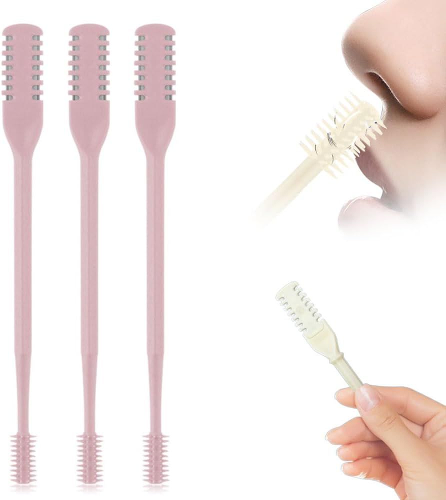 Nasal Hair Cutter, 2024 New Double Sided Nose Hair Knife Manual Nose Trimmer, 360 Rotating Nasal Razor Cutter with Ear Picker for Women and Men (Pink 3Pcs) - Image 1