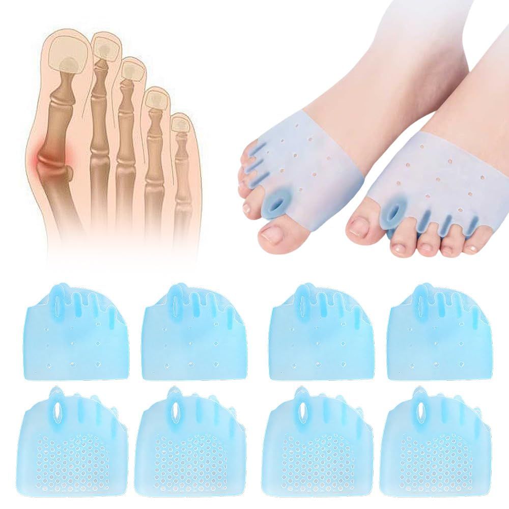Silicone Toe Separator, 4 Pairs Gel Toe Separators Ball of Foot Cushions Toes Spreaders for Feet for Overlapping Toes, Hammer Toe Crooked Toes for Men & Women (Blue) - Image 1