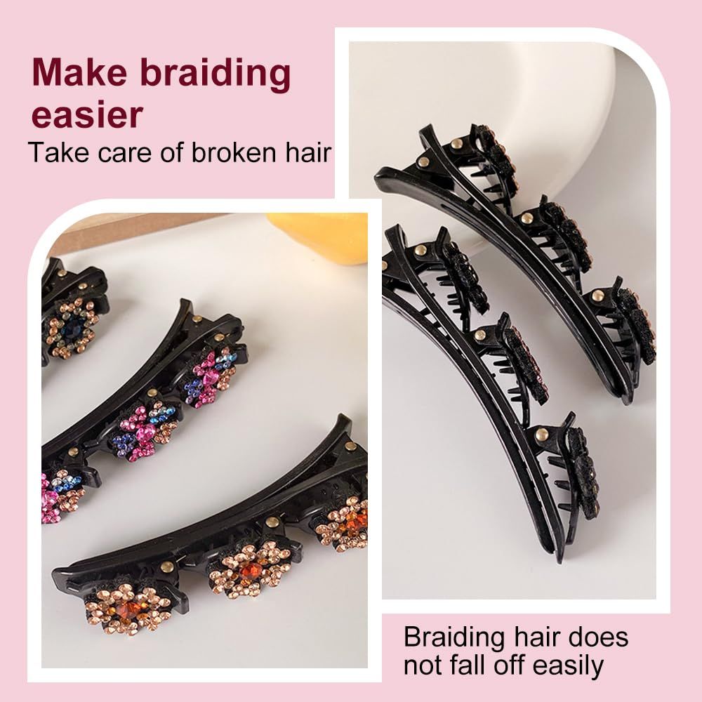 4 Pcs Sparkling Crystal Stone Braided Hair Clips for Women and Girls, 2026 New Hair Braid Clips Easily Braided Hair Bands, Shiny Rhinestone Hair Clip Duckbill Hairpin (Flower) - Image 4