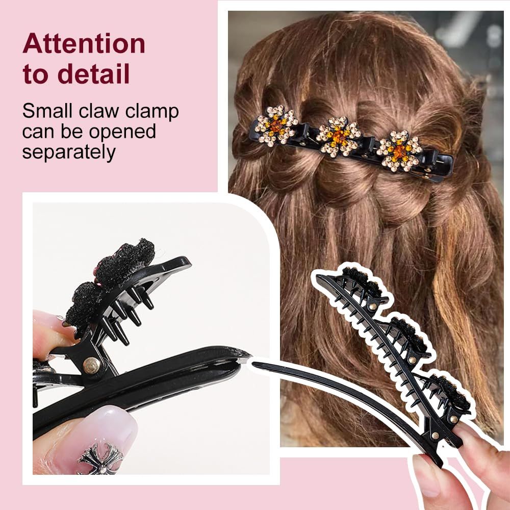 4 Pcs Sparkling Crystal Stone Braided Hair Clips for Women and Girls, 2026 New Hair Braid Clips Easily Braided Hair Bands, Shiny Rhinestone Hair Clip Duckbill Hairpin (Flower) - Image 5