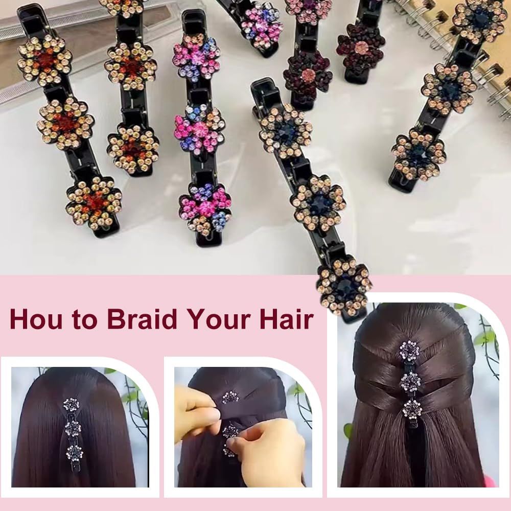 4 Pcs Sparkling Crystal Stone Braided Hair Clips for Women and Girls, 2026 New Hair Braid Clips Easily Braided Hair Bands, Shiny Rhinestone Hair Clip Duckbill Hairpin (Flower) - Image 6