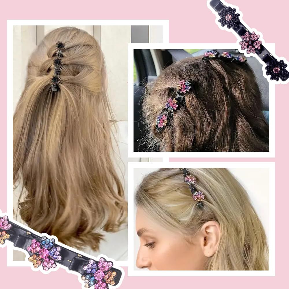 4 Pcs Sparkling Crystal Stone Braided Hair Clips for Women and Girls, 2026 New Hair Braid Clips Easily Braided Hair Bands, Shiny Rhinestone Hair Clip Duckbill Hairpin (Flower) - Image 7