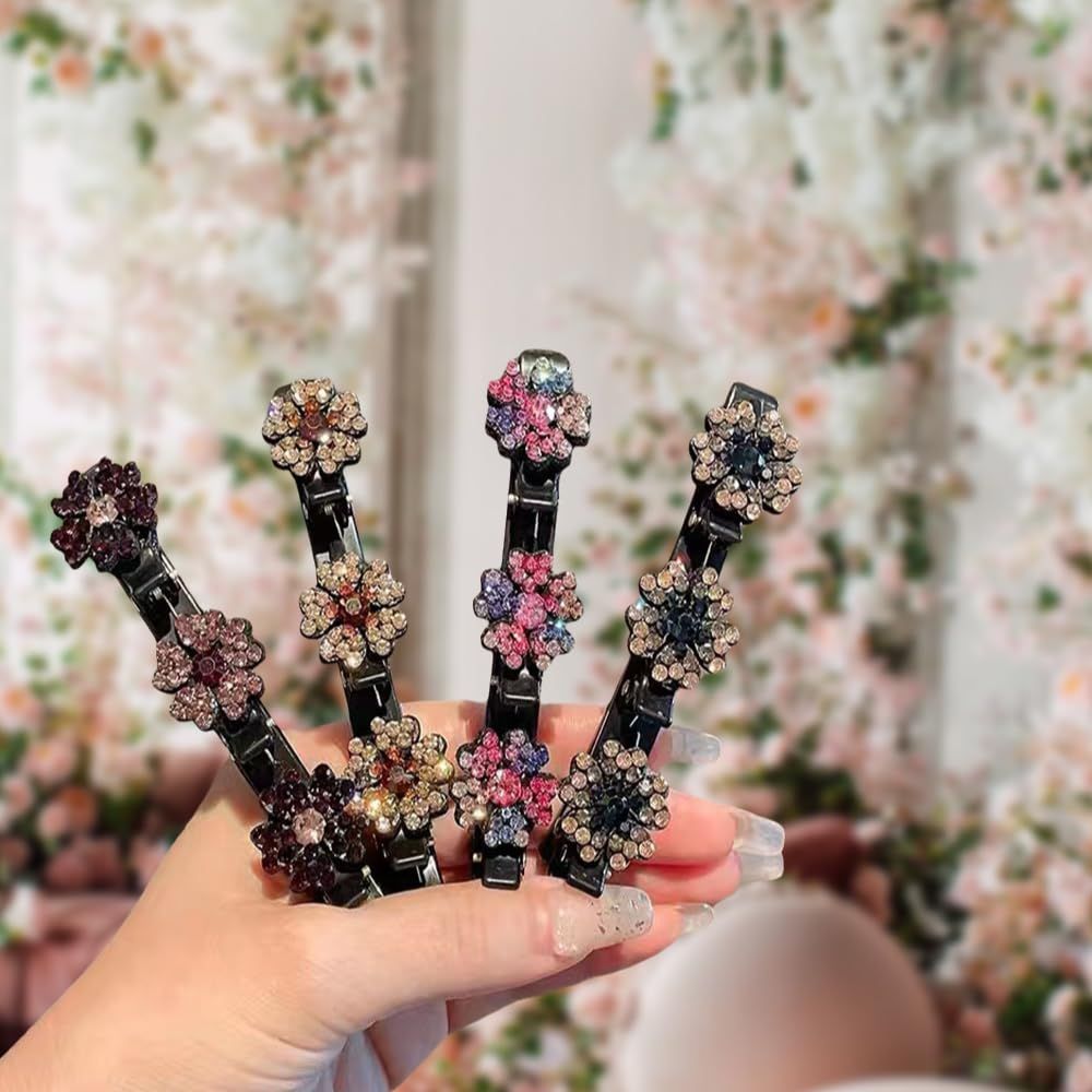 4 Pcs Sparkling Crystal Stone Braided Hair Clips for Women and Girls, 2026 New Hair Braid Clips Easily Braided Hair Bands, Shiny Rhinestone Hair Clip Duckbill Hairpin (Flower) - Image 8