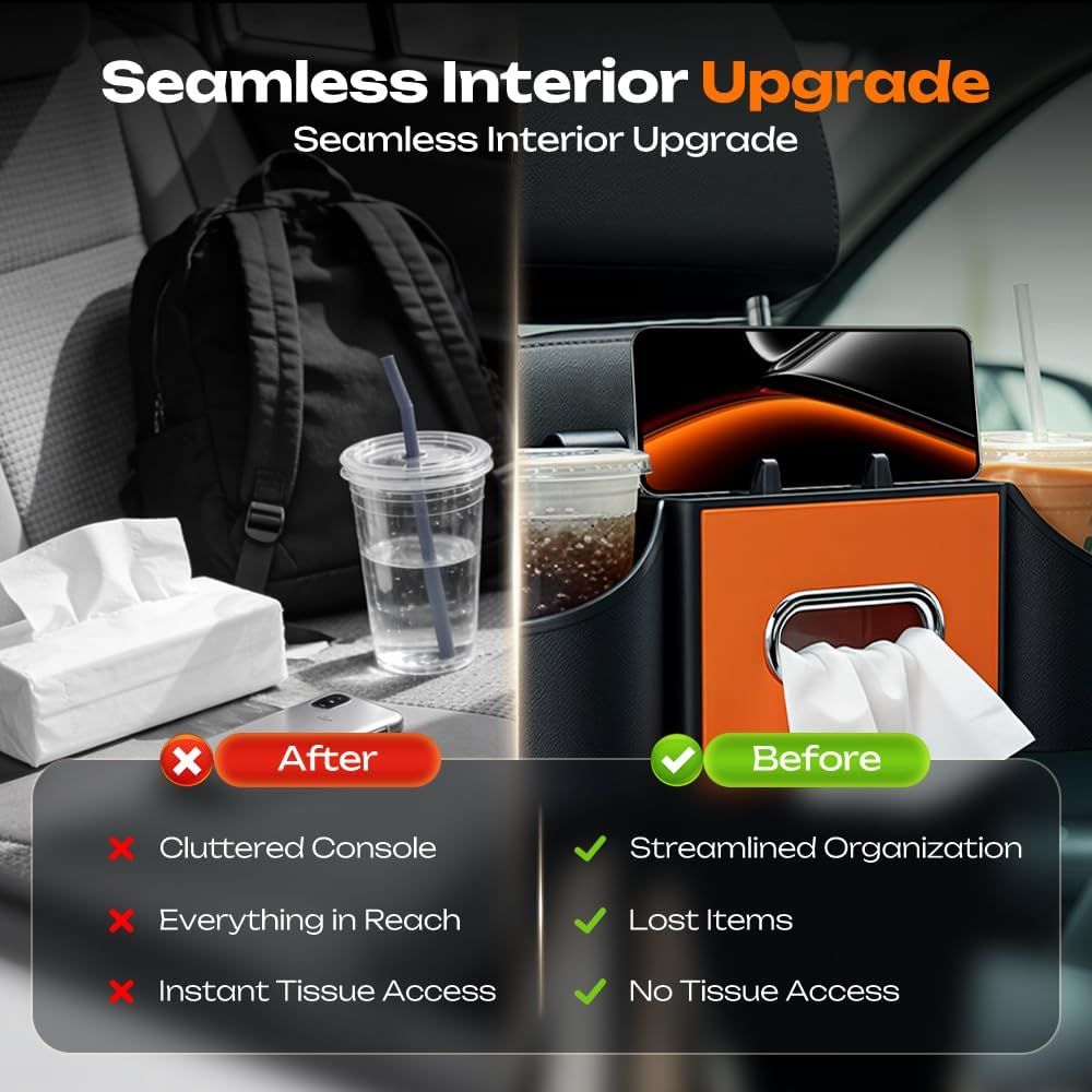 4-in-1 Car Backseat Organizer with Cup Holder, 2026 Upgraded Multifunctional Car Back Seat Organizer with Tissue Box, Trash Bin & Hooks for Hold Phones, Snacks, Drinks, and Handbags (Black) - Image 4