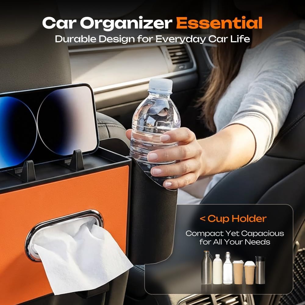 4-in-1 Car Backseat Organizer with Cup Holder, 2026 Upgraded Multifunctional Car Back Seat Organizer with Tissue Box, Trash Bin & Hooks for Hold Phones, Snacks, Drinks, and Handbags (Black) - Image 5