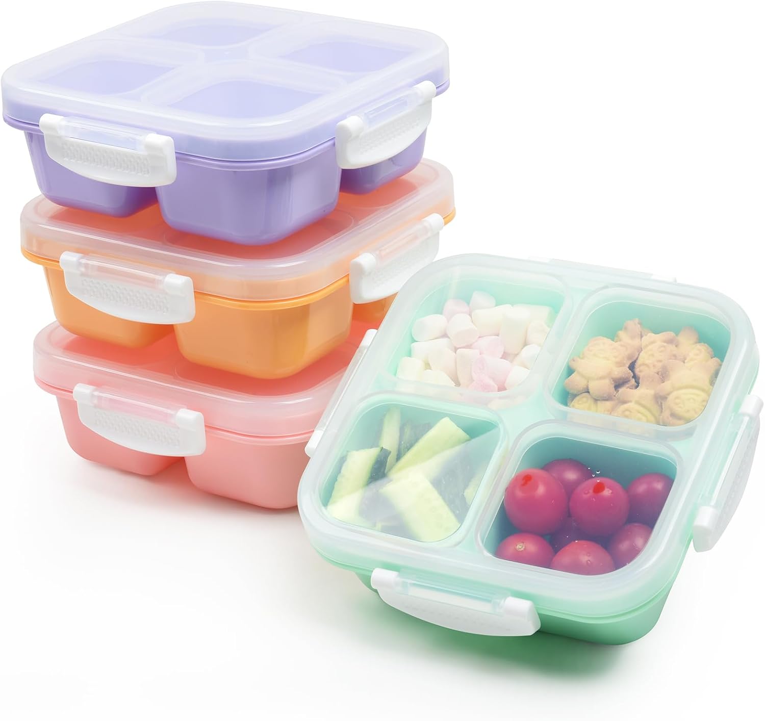 EONJOE 4-pack Small Snackle Box Container Dishwasher Safe Bpa Free 4 Compartments Snack Containers for Travel Road Trip Kids School Adult Work - Image 1
