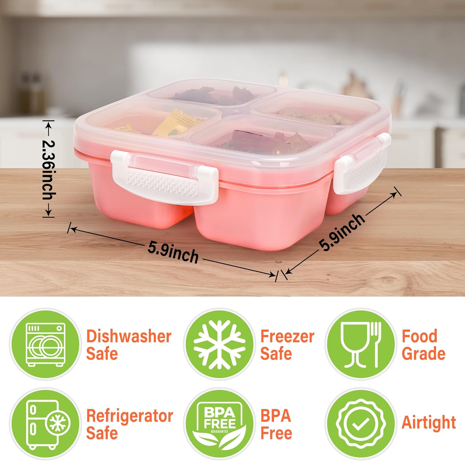 EONJOE 4-pack Small Snackle Box Container Dishwasher Safe Bpa Free 4 Compartments Snack Containers for Travel Road Trip Kids School Adult Work - Image 2