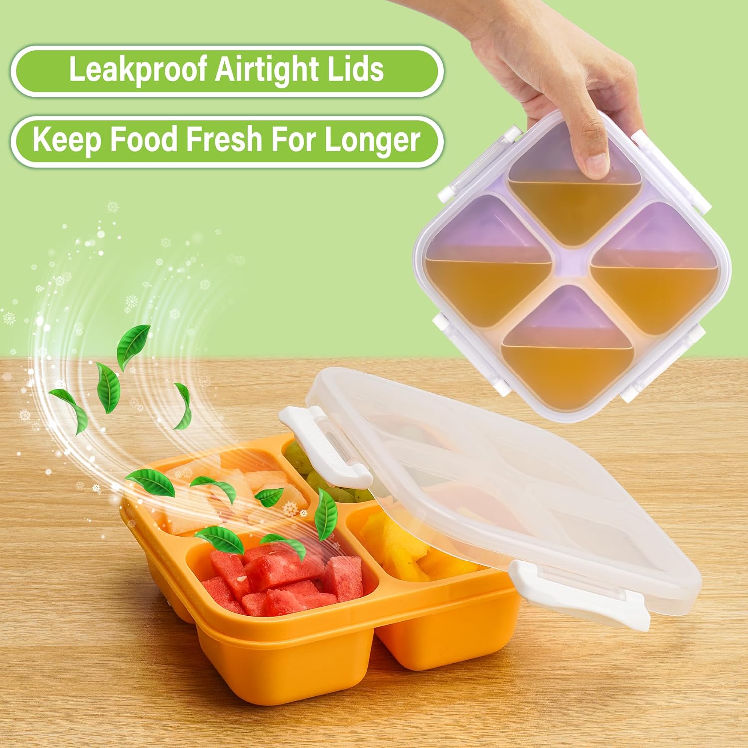 EONJOE 4-pack Small Snackle Box Container Dishwasher Safe Bpa Free 4 Compartments Snack Containers for Travel Road Trip Kids School Adult Work - Image 3