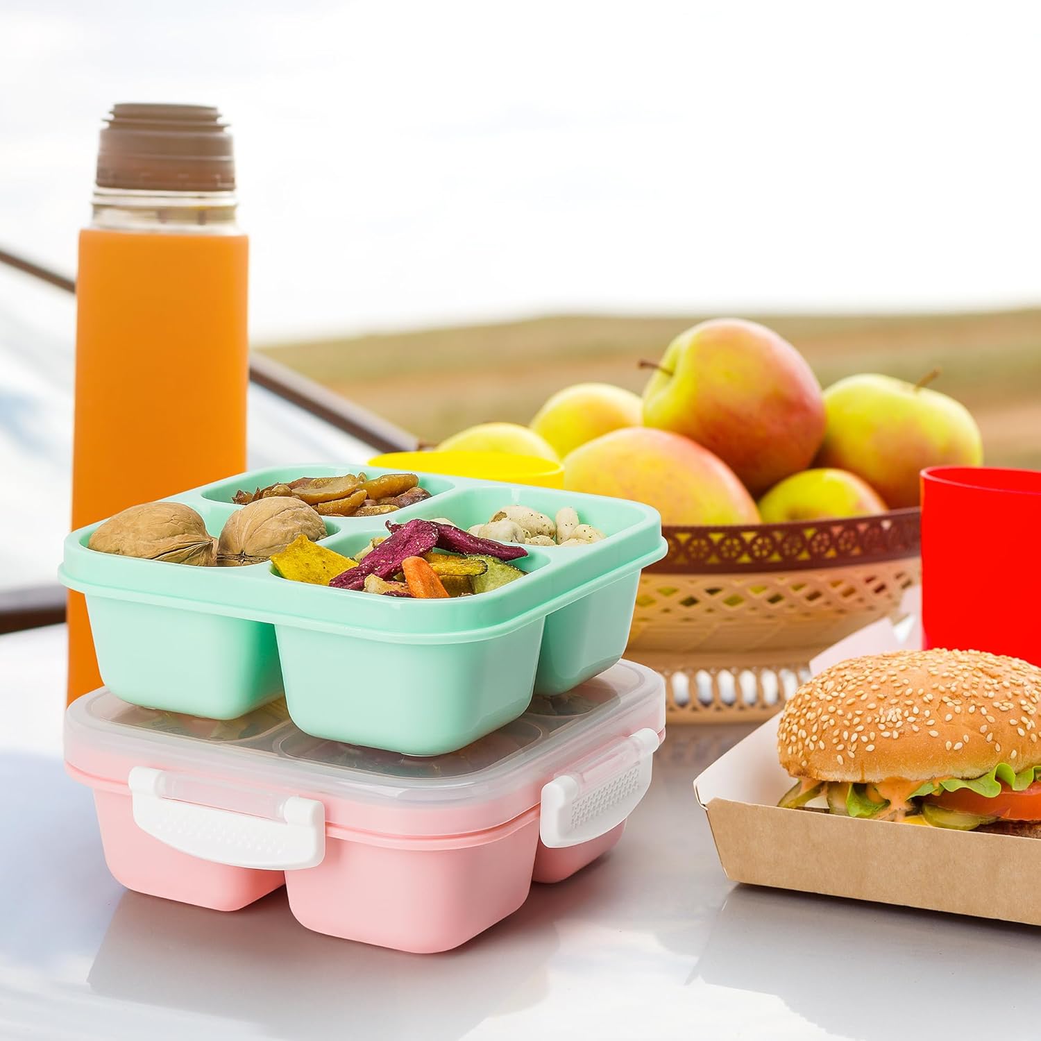 EONJOE 4-pack Small Snackle Box Container Dishwasher Safe Bpa Free 4 Compartments Snack Containers for Travel Road Trip Kids School Adult Work - Image 5