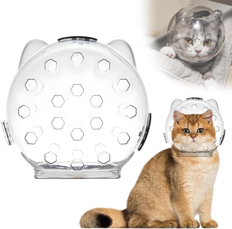 Cat Grooming Mask with Anti-Bite, 2025 New Cat Muzzle for Grooming Mouth Cover Breathable Hood, Transparent Cats Astronaut Helmet for Bath Nail Trimming (S) - Image 1