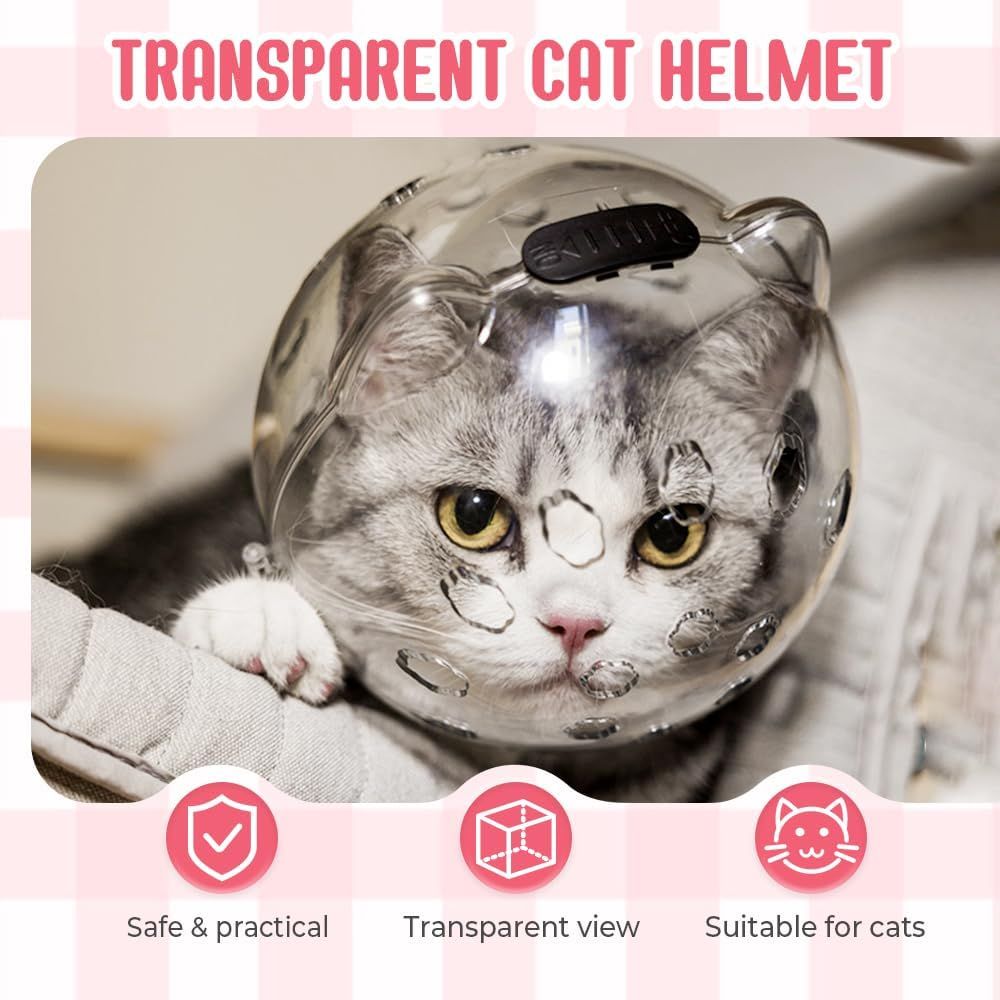 Cat Grooming Mask with Anti-Bite, 2025 New Cat Muzzle for Grooming Mouth Cover Breathable Hood, Transparent Cats Astronaut Helmet for Bath Nail Trimming (S) - Image 2