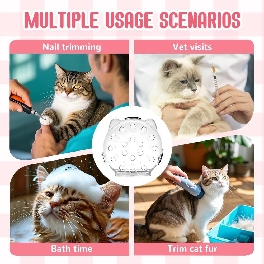 Cat Grooming Mask with Anti-Bite, 2025 New Cat Muzzle for Grooming Mouth Cover Breathable Hood, Transparent Cats Astronaut Helmet for Bath Nail Trimming (S) - Image 6