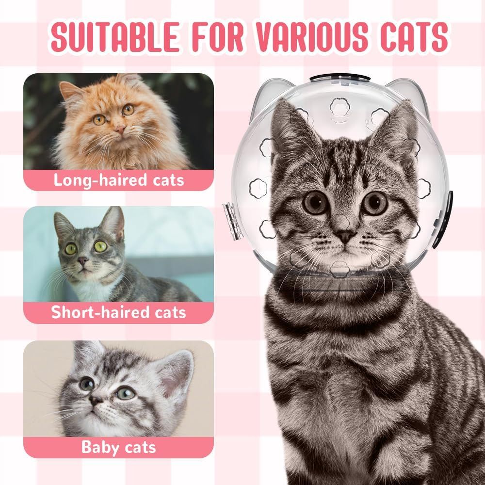 Cat Grooming Mask with Anti-Bite, 2025 New Cat Muzzle for Grooming Mouth Cover Breathable Hood, Transparent Cats Astronaut Helmet for Bath Nail Trimming (S) - Image 7