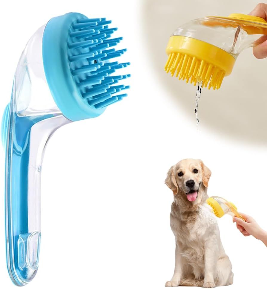 Pet Bath Brush with Shampoo Dispenser, 2025 New Dog Bath Brush Soft Silicone Bristle for Bathing Pets Grooming Massage Brush (Blue) - Image 1
