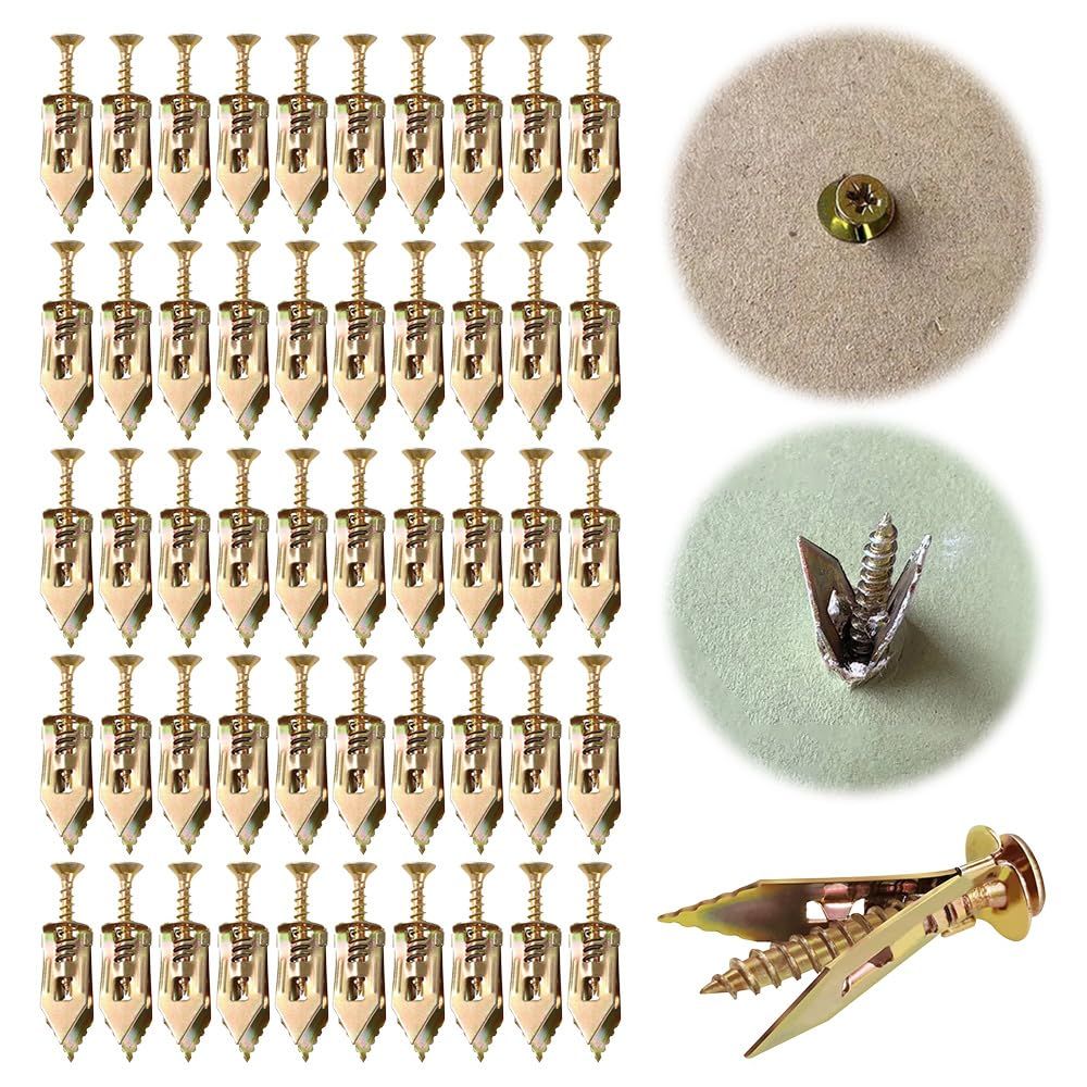 Self-Drilling Anchors Screws, 2024 New Zinc Plated Steel Self-Drilling Anchors Drilling Drywall Anchors with Screws, Wall Anchors Easy Application for TV Bike Cabinet (50, 12 mm x 30 mm) - Image 1
